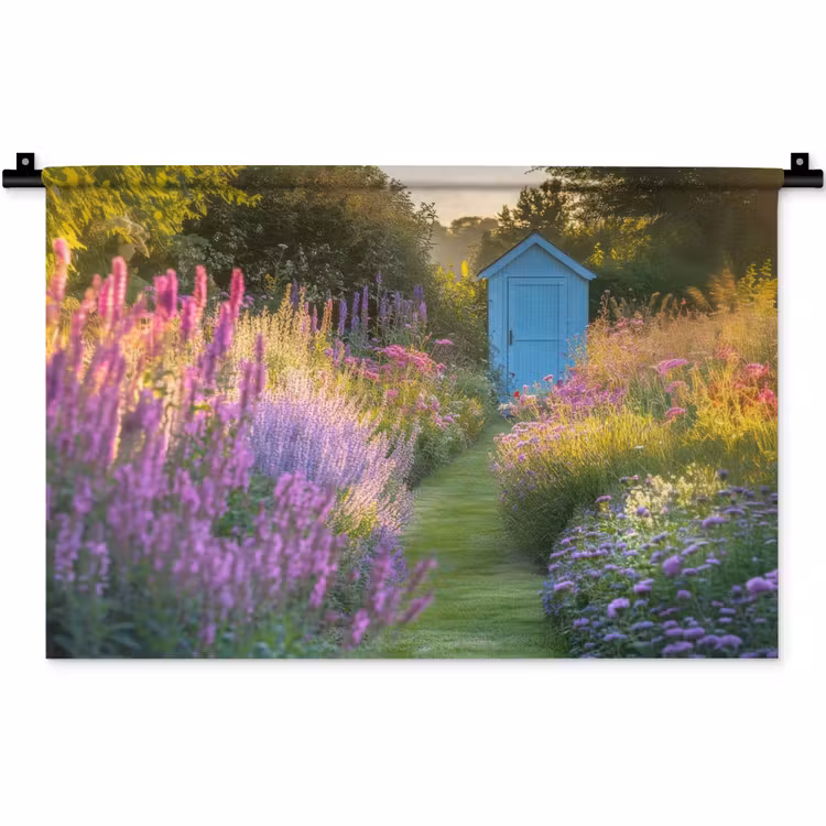 Tuinhuisje - Blauw - Bloemen Wandkleed katoen klein -zz3d