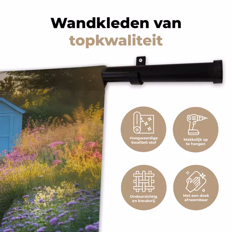 Tuinhuisje - Blauw - Bloemen Wandkleed katoen klein -sfeer2