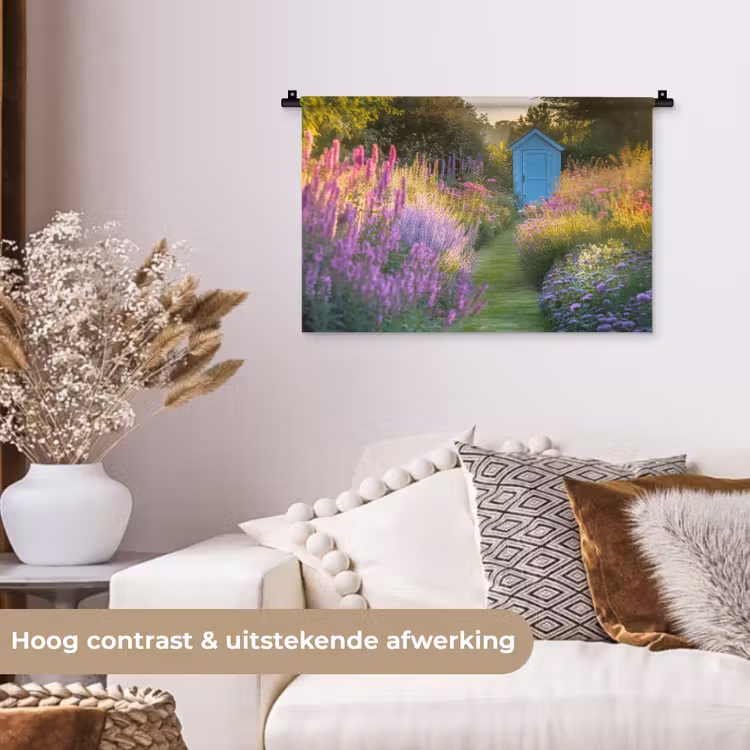 Tuinhuisje - Blauw - Bloemen Wandkleed katoen klein -sfeer1