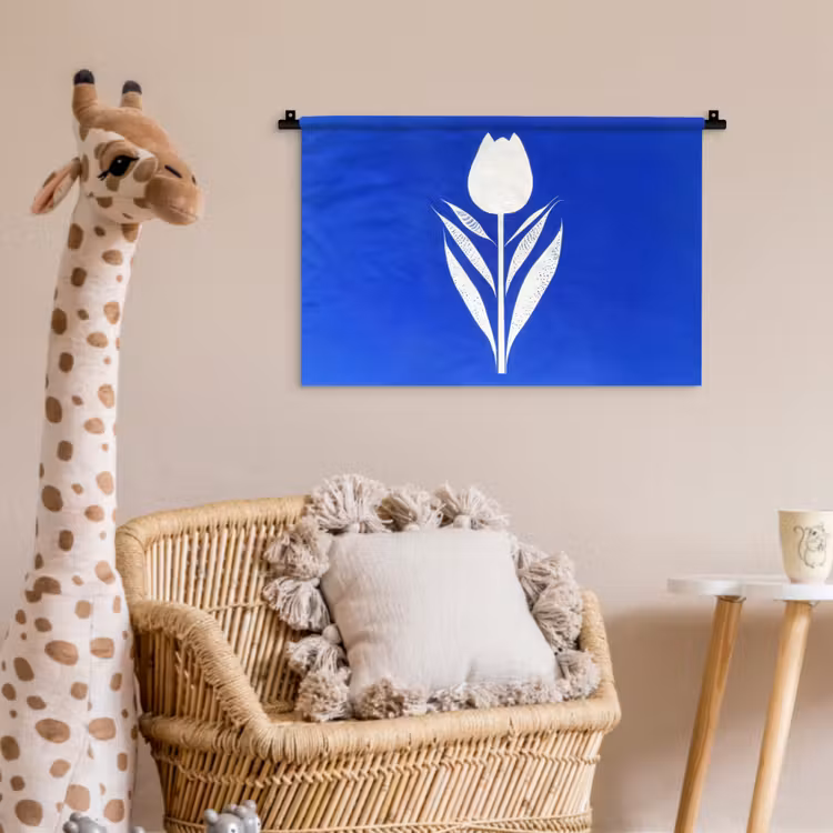 Tulp - Minimalistisch - Bladeren - Wit Wandkleed katoen klein -wsfeer5_kind