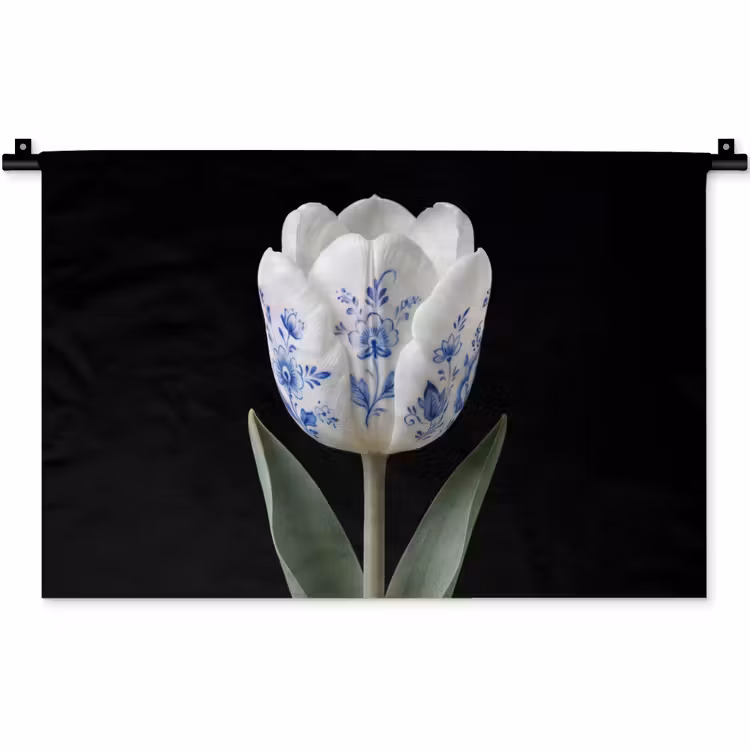 Tulp - Patroon - Blauw Wandkleed katoen klein -zz3d