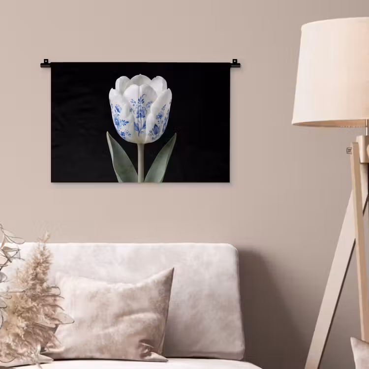 Tulp - Patroon - Blauw Wandkleed katoen klein -sfeer4