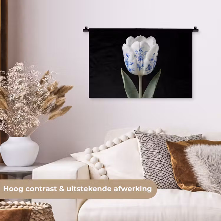Tulp - Patroon - Blauw Wandkleed katoen klein -sfeer1