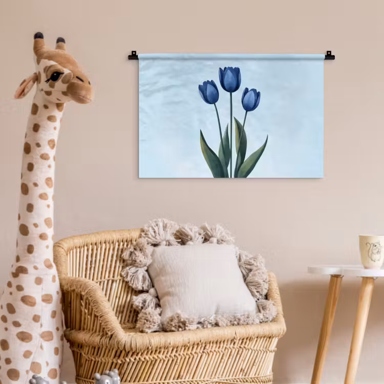 Tulpen - Blauw - Bladeren Wandkleed katoen klein -wsfeer5_kind