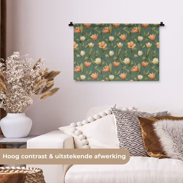 Tulpen - Botanisch - Groen Wandkleed katoen klein 269 -sfeer1