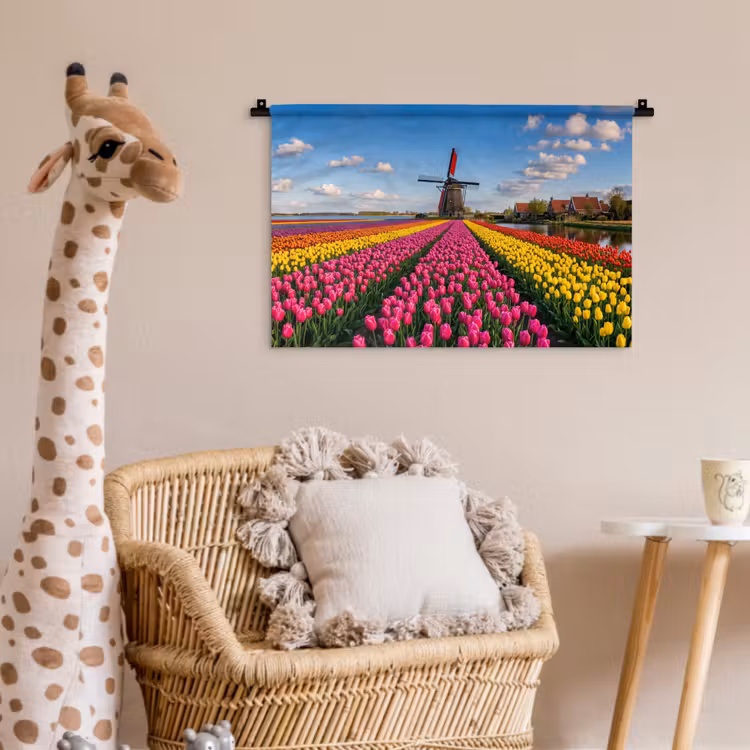 Tulpen - Holland - Molen - Kleurrijk Wandkleed katoen klein -wsfeer5_kind