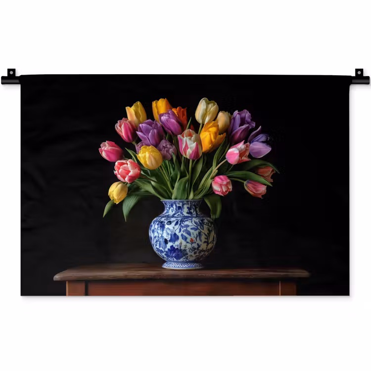 Tulpen - Kleuren - Hout - Vaas Wandkleed katoen klein -zz3d