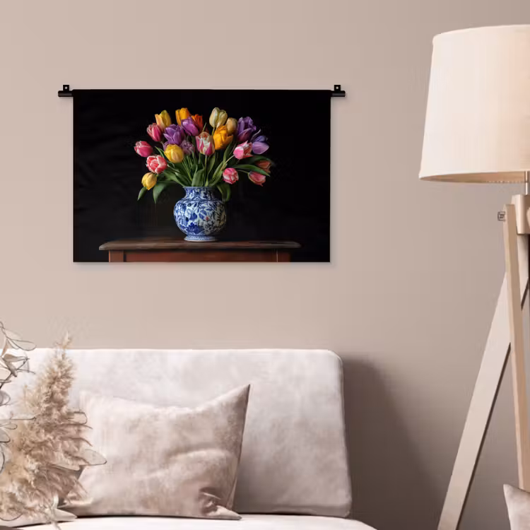 Tulpen - Kleuren - Hout - Vaas Wandkleed katoen klein -sfeer4