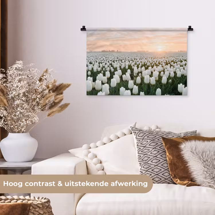 Tulpen - Landschap - Wit Wandkleed katoen klein -sfeer1