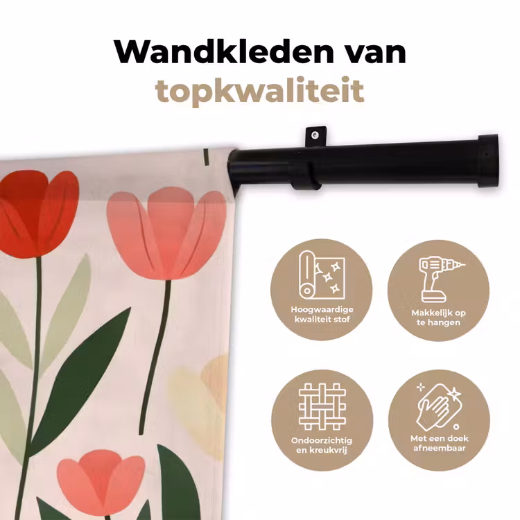 Tulpen - Modern - Roze Wandkleed katoen klein -sfeer2