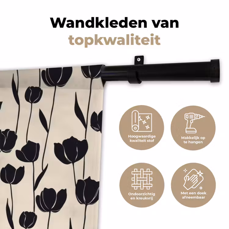 Tulpen - Patroon - Zwart Wandkleed katoen klein 269 -sfeer2
