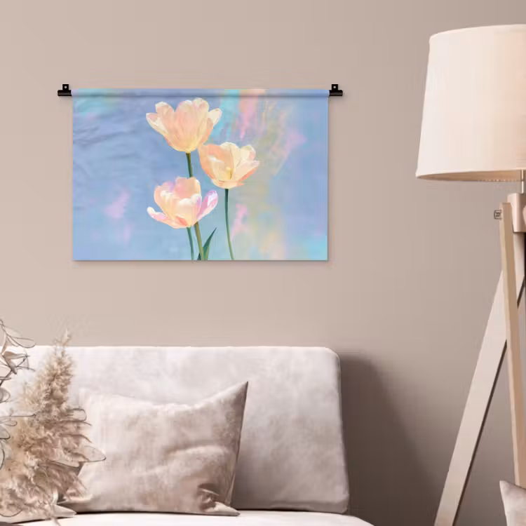 Tulpen - Roze accenten - Blauw Wandkleed katoen klein -sfeer4