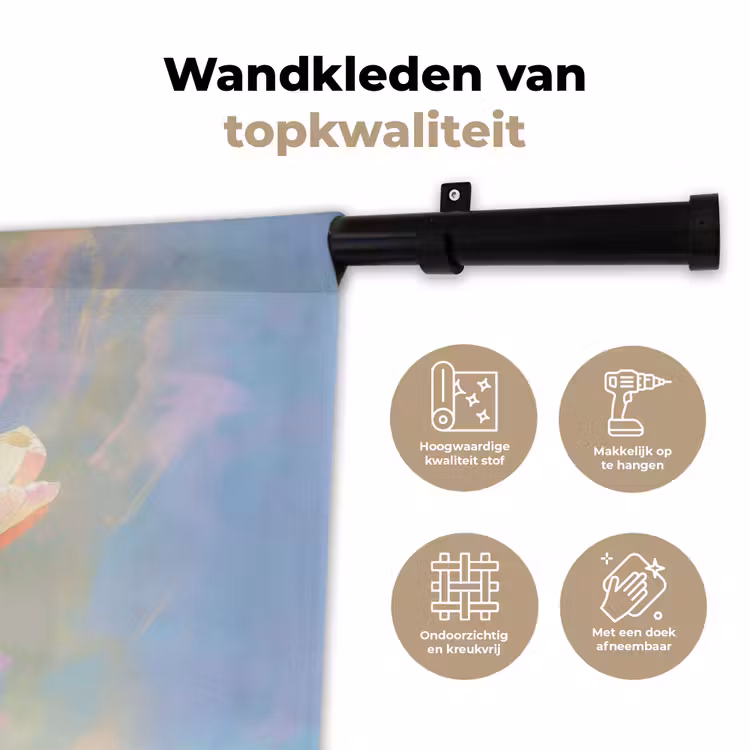 Tulpen - Roze accenten - Blauw Wandkleed katoen klein -sfeer2