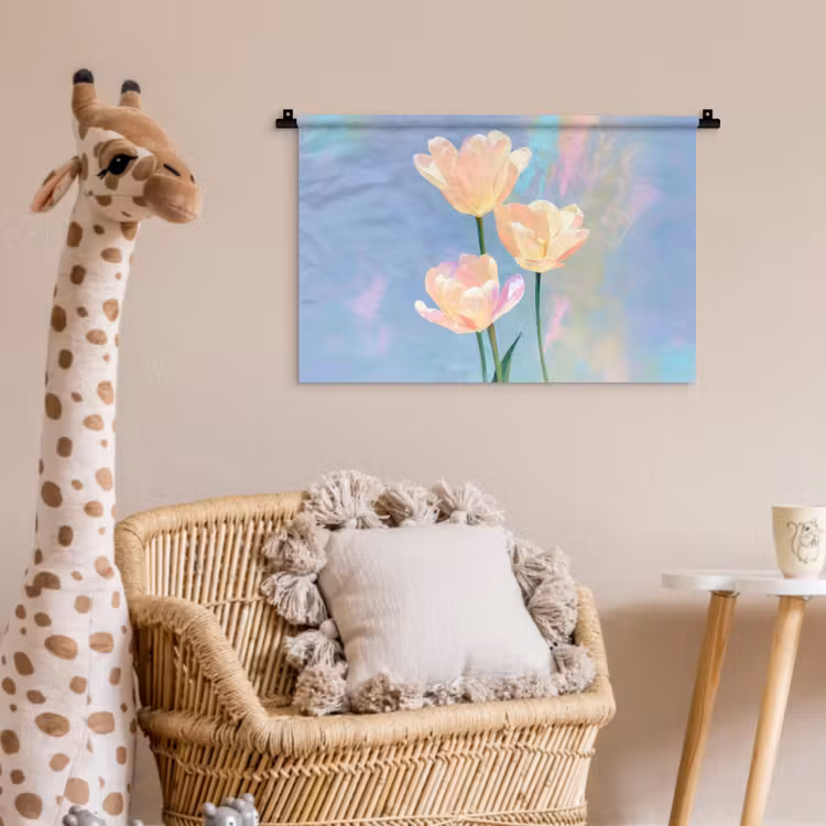 Tulpen - Roze accenten - Blauw Wandkleed katoen klein -wsfeer5_kind