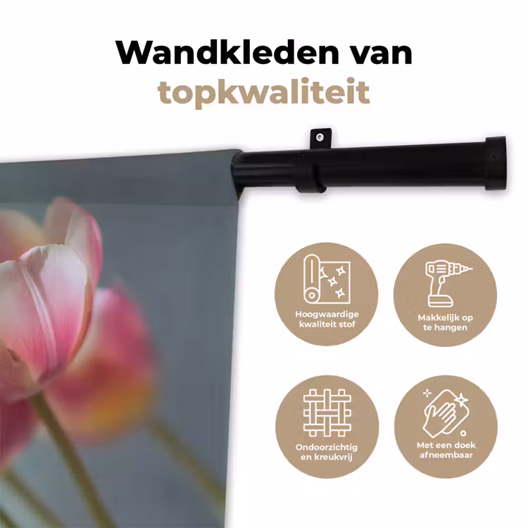Tulpen - Roze - Stelen Wandkleed katoen klein -sfeer2
