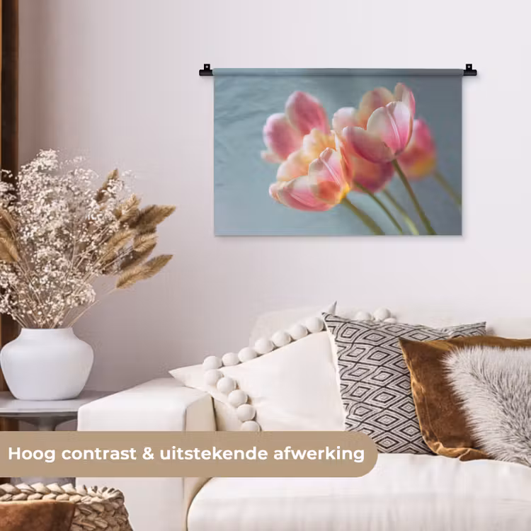 Tulpen - Roze - Stelen Wandkleed katoen klein -sfeer1