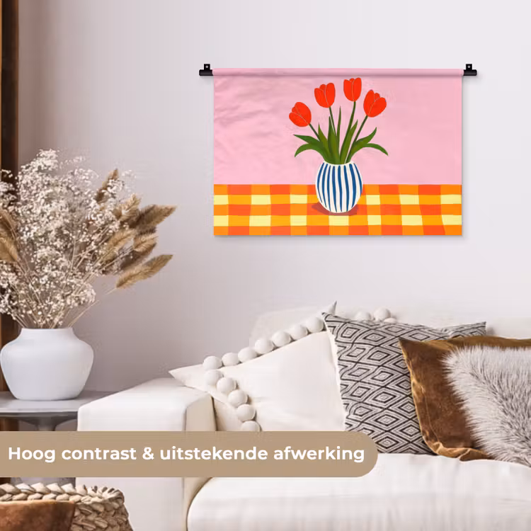 Tulpen - Roze - Vaas Wandkleed katoen klein -sfeer1