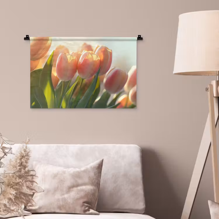 Tulpen - Roze - Zonnestralen Wandkleed katoen klein -sfeer4