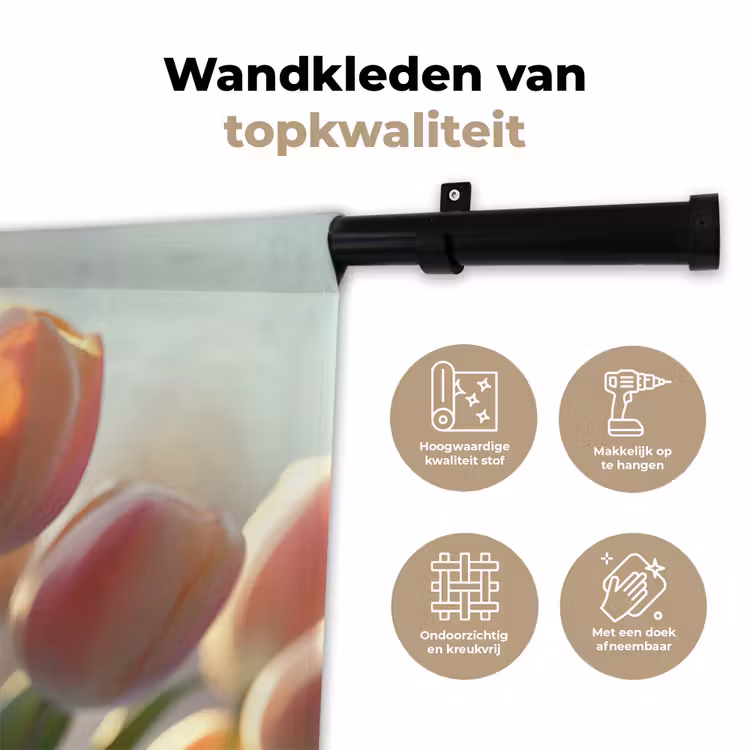 Tulpen - Roze - Zonnestralen Wandkleed katoen klein -sfeer2