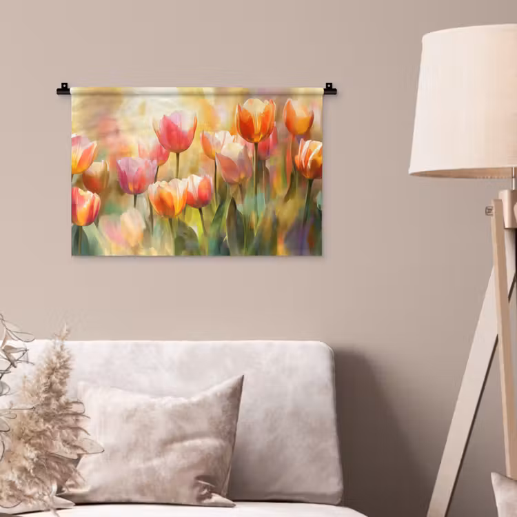 Tulpen - Sprookjesachtig - Kleurrijk Wandkleed katoen klein -sfeer4