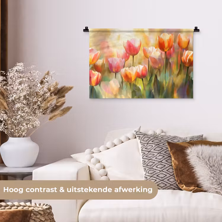 Tulpen - Sprookjesachtig - Kleurrijk Wandkleed katoen klein -sfeer1