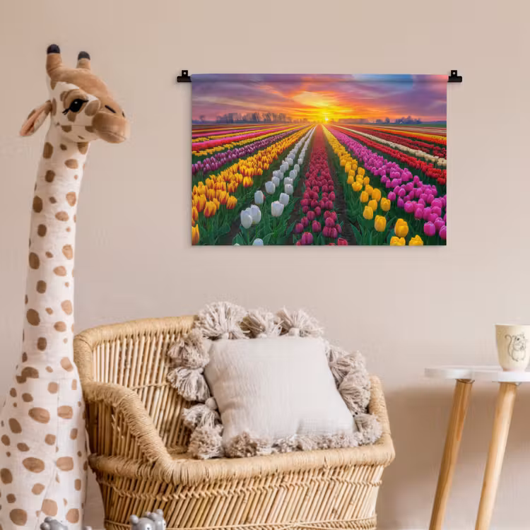 Tulpenveld - Zonsondergang - Kleurrijk Wandkleed katoen klein -wsfeer5_kind