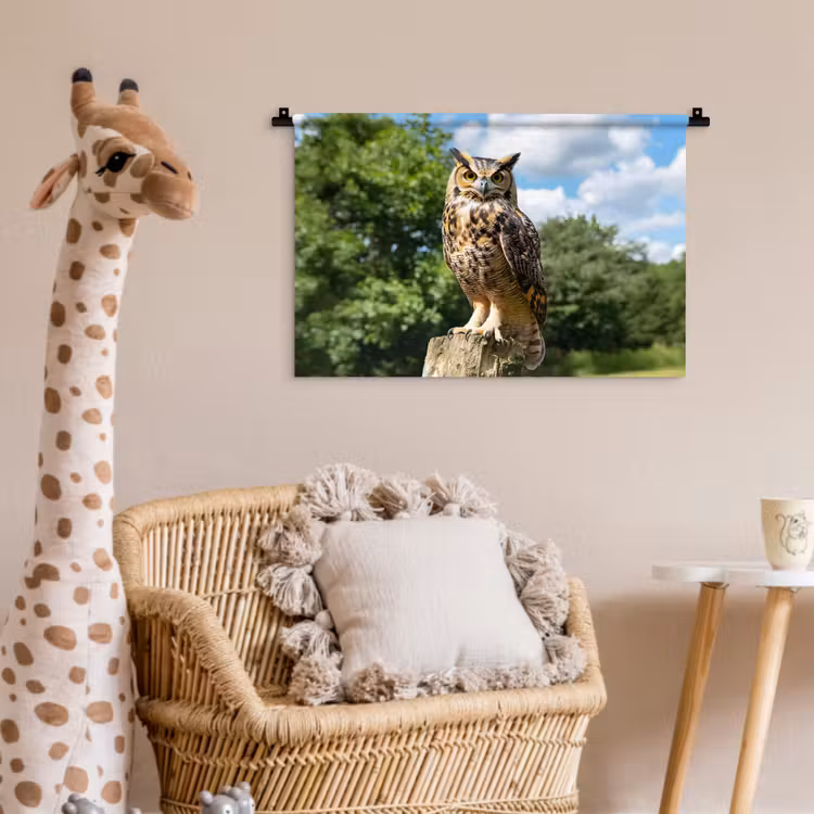 Uil - Boomstronk - Bos - Lucht Wandkleed katoen klein -wsfeer5_kind