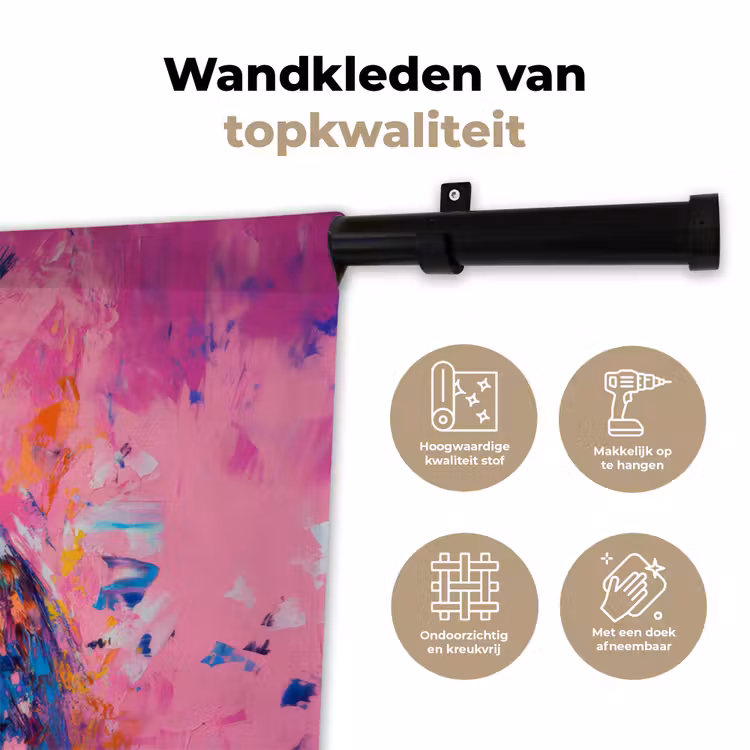 Uil - Roze - Blauw - Verf - Abstract Wandkleed katoen klein -sfeer2