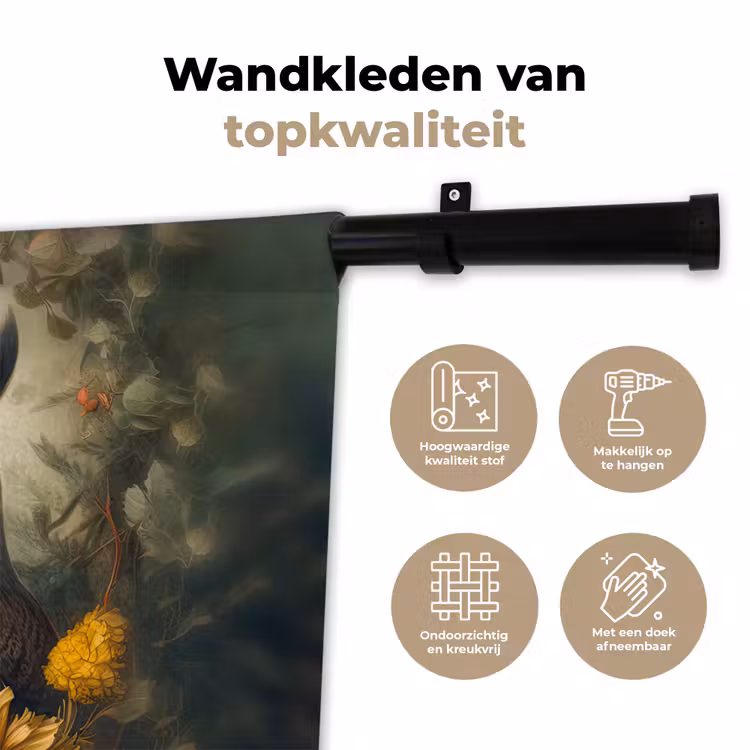 Uil - Vogels - Bloemen - Natuur Wandkleed katoen klein -sfeer2