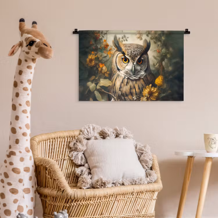Uil - Vogels - Bloemen - Natuur Wandkleed katoen klein -wsfeer5_kind