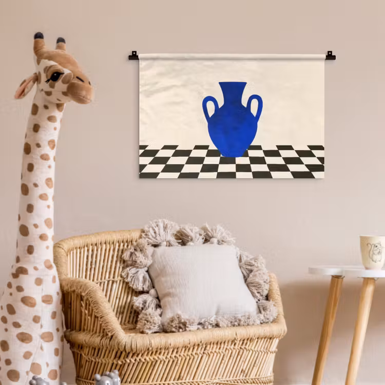Vaas - Blauw - Geblokt - Modern Wandkleed katoen klein -wsfeer5_kind