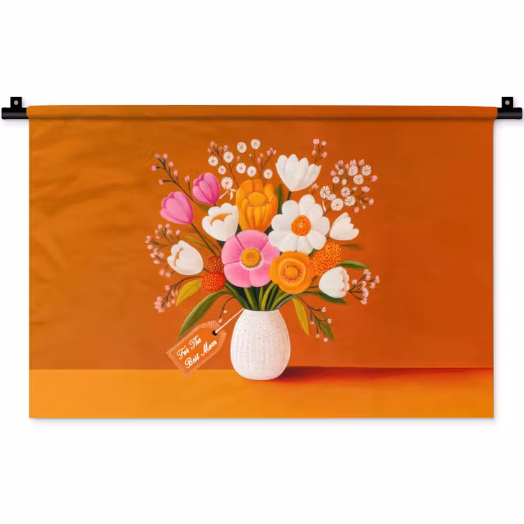 Vaas - Bloemen - Oranje Wandkleed katoen klein -zz3d