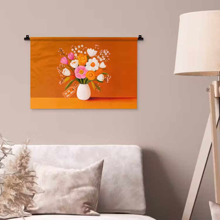 Vaas - Bloemen - Oranje Wandkleed katoen klein -sfeer4