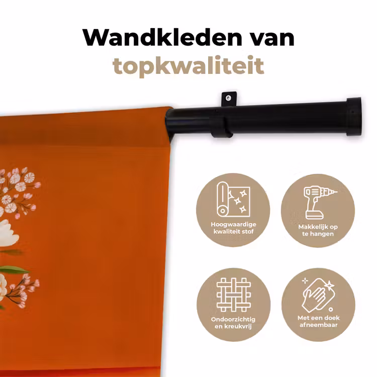Vaas - Bloemen - Oranje Wandkleed katoen klein -sfeer2