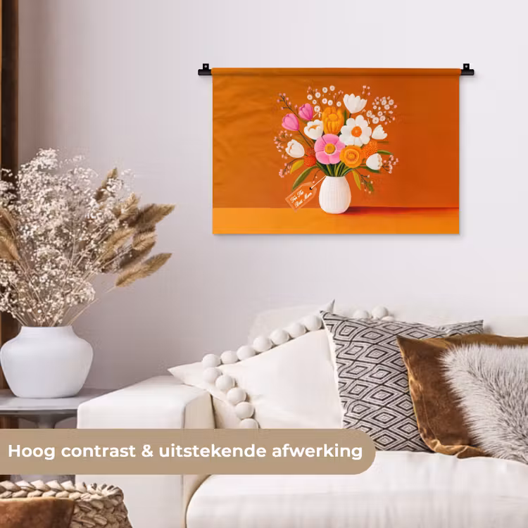 Vaas - Bloemen - Oranje Wandkleed katoen klein -sfeer1
