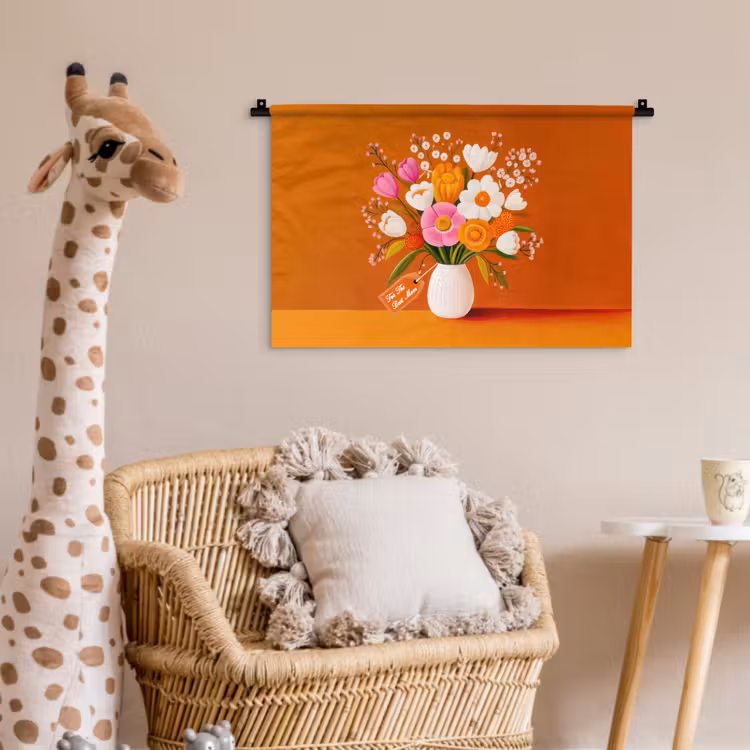 Vaas - Bloemen - Oranje Wandkleed katoen klein -wsfeer5_kind