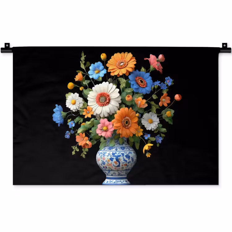 Vaas - Boeket - Bloemen - Kleur Wandkleed katoen klein -zz3d