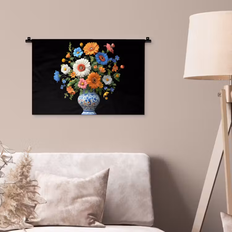 Vaas - Boeket - Bloemen - Kleur Wandkleed katoen klein -sfeer4