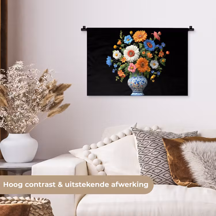Vaas - Boeket - Bloemen - Kleur Wandkleed katoen klein -sfeer1