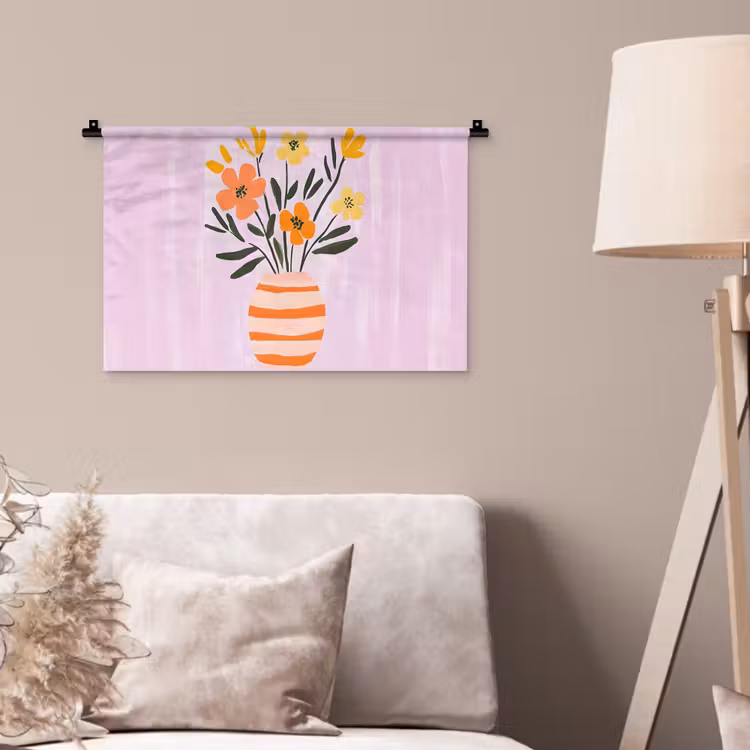 Vaas - Gestreept - Bloemen - Oranje Wandkleed katoen klein -sfeer4
