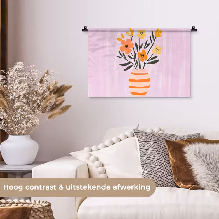 Vaas - Gestreept - Bloemen - Oranje Wandkleed katoen klein -sfeer1