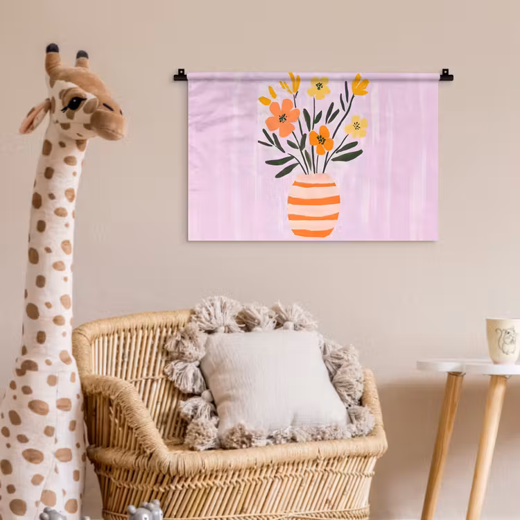 Vaas - Gestreept - Bloemen - Oranje Wandkleed katoen klein -wsfeer5_kind