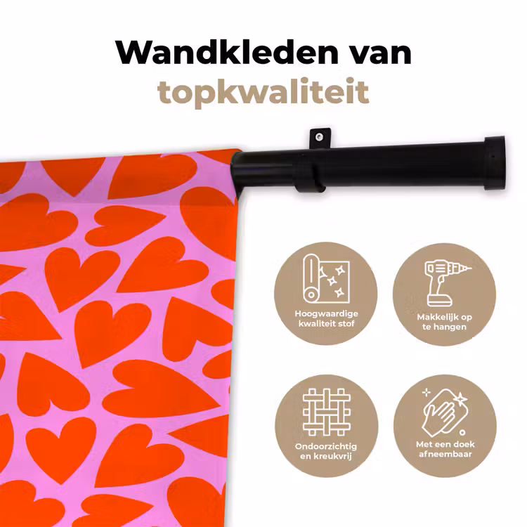 Valentijn - Patroon - Roze - Rood Wandkleed katoen klein 269 -sfeer2
