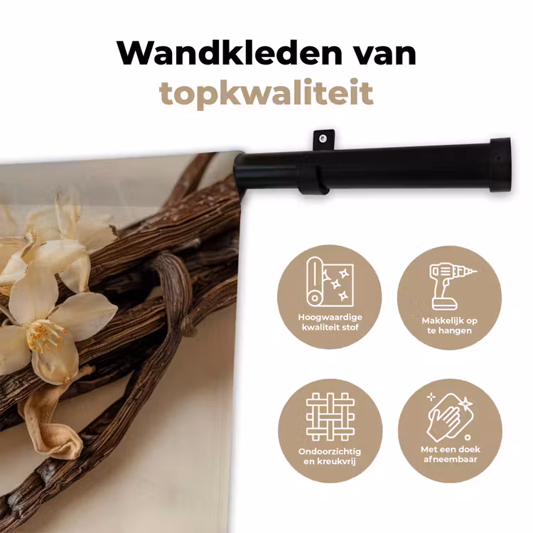 Vanille - Bloemen - Beige Wandkleed katoen klein -sfeer2