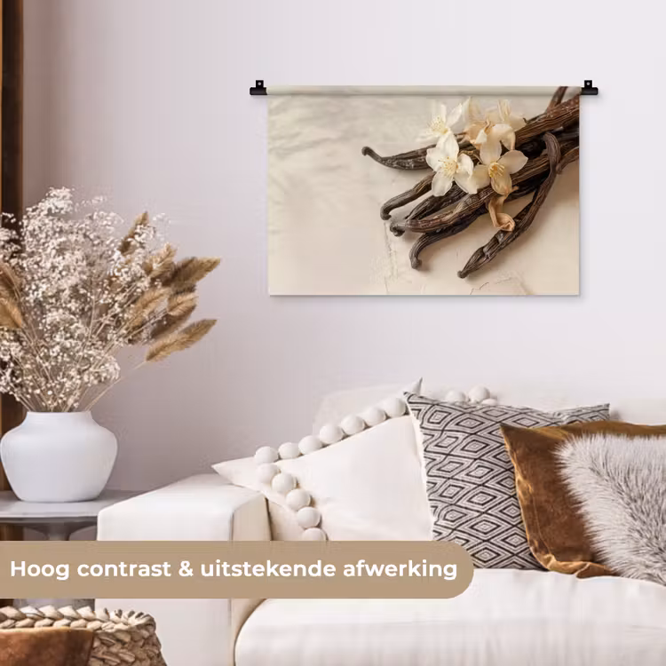 Vanille - Bloemen - Beige Wandkleed katoen klein -sfeer1