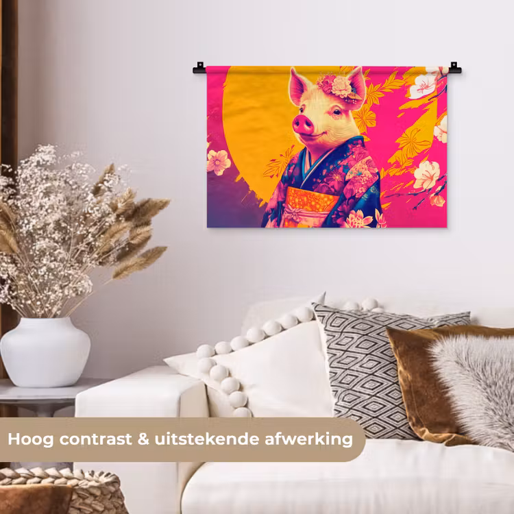 Varken - Bloemkroon - Kimono - Abstract Wandkleed katoen klein -sfeer1