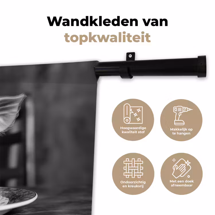 Varken - Schattig - Spaghetti - Zwart wit - Dier Wandkleed katoen klein -sfeer2