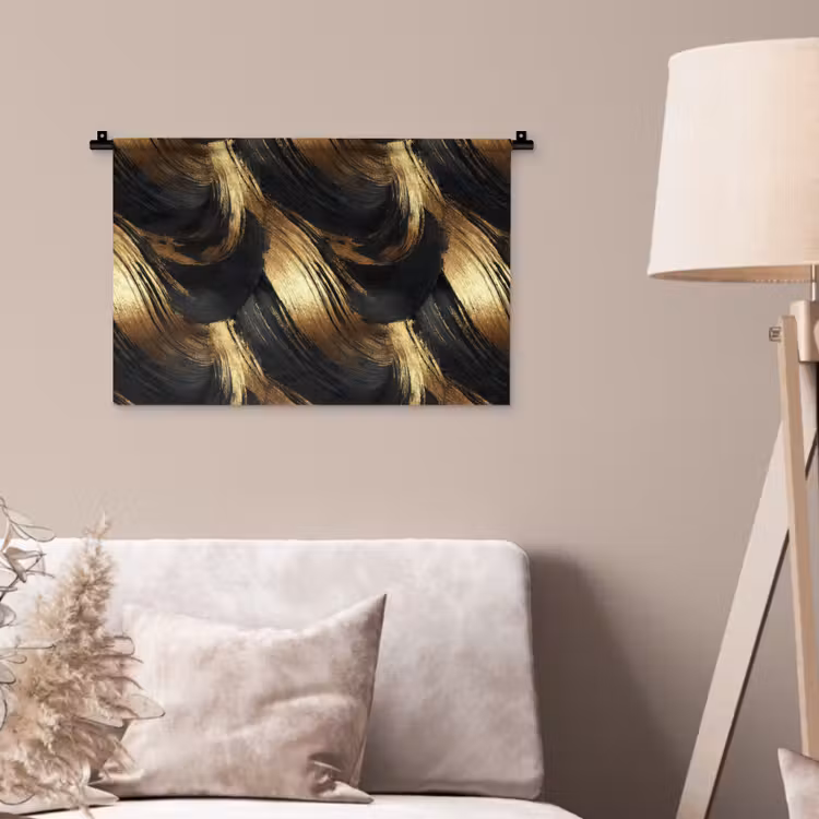 Verfstreken - Abstract - Goud - Zwart Wandkleed katoen klein 269 -sfeer4