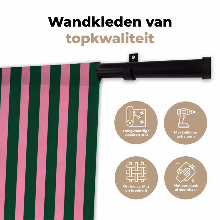 Verticale strepen - Groen - Roze Wandkleed katoen klein 269 -sfeer2