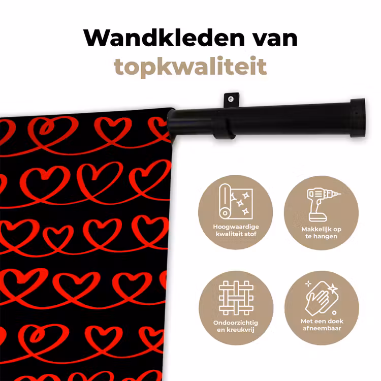 Verweven - Harten - Zwart - Rood Wandkleed katoen klein 269 -sfeer2